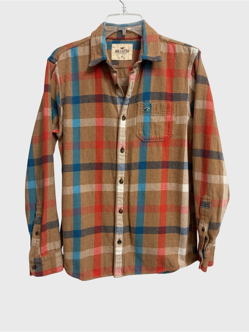 Vintage Hollister Men's Multicolor Plaid Flannel Shirt M Y2K 100% Cotton Shacket